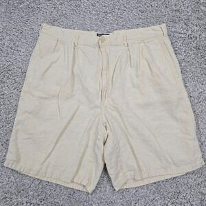Vintage Polo Ralph Lauren Mens Linen Pleated Shorts Cream Size 34 Preppy Classic